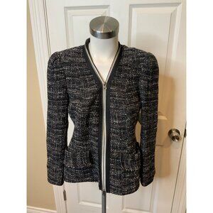 Nanette Lepore Black & White Tweed Zip-Up Jacket W/ Zipper Trim, Size 4